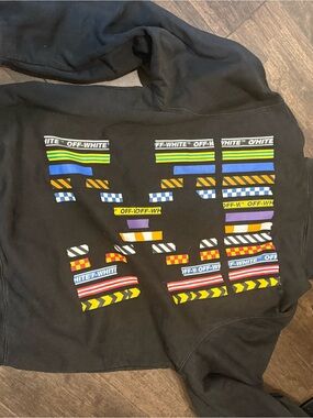 Off-White Black Hoodie with Multicolor Graphic Stripes